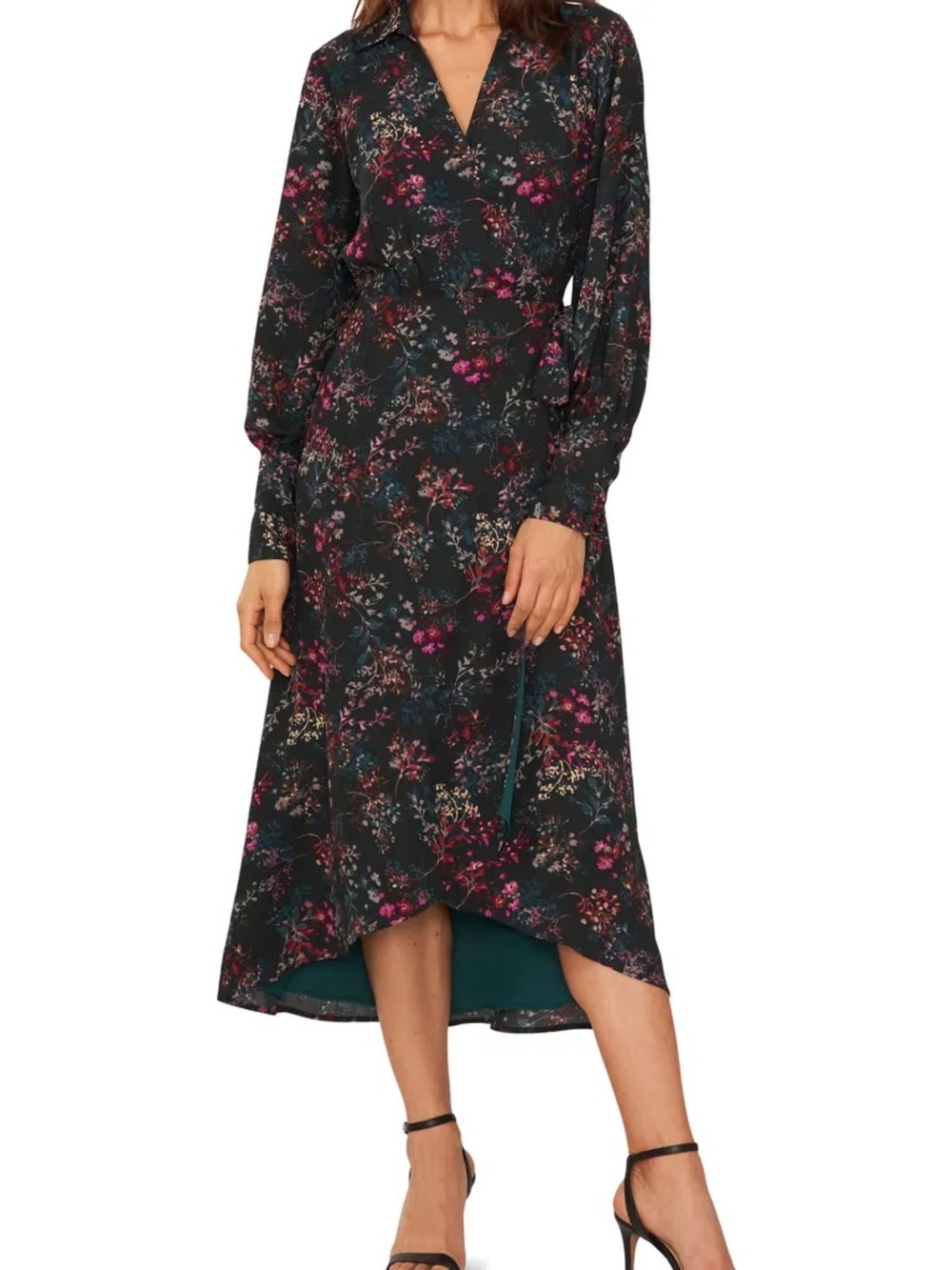 Halogen Floral Long Sleeve Wrap Shirtdress